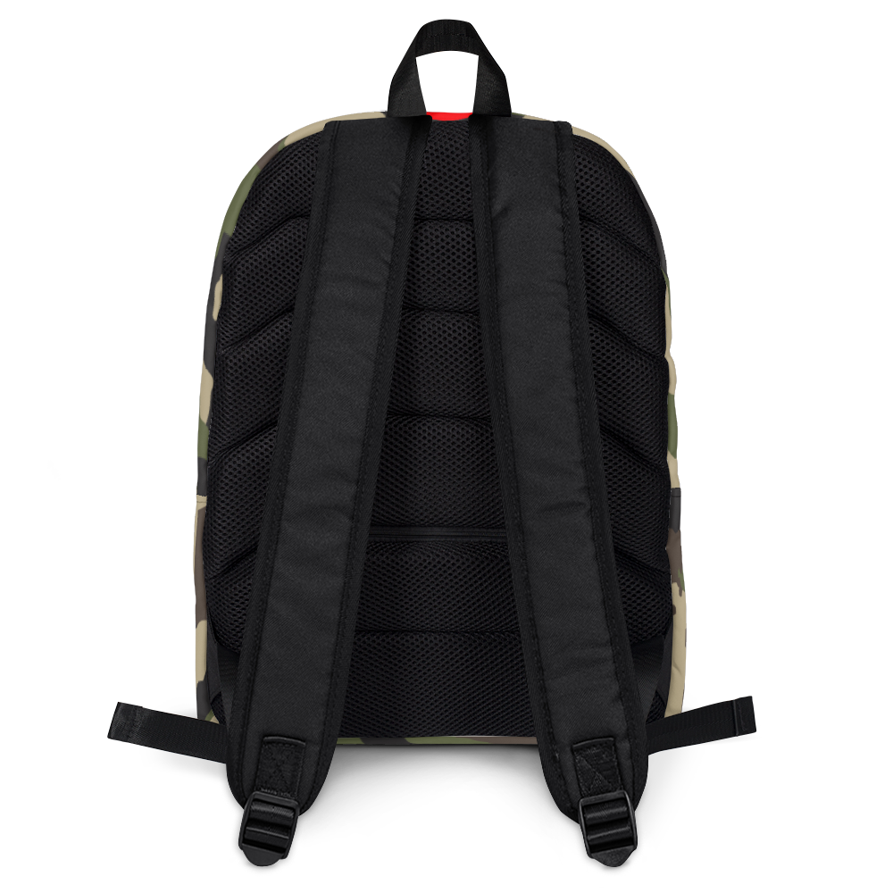 "Redz N' Nim BG, White Font" - Camo Backpack